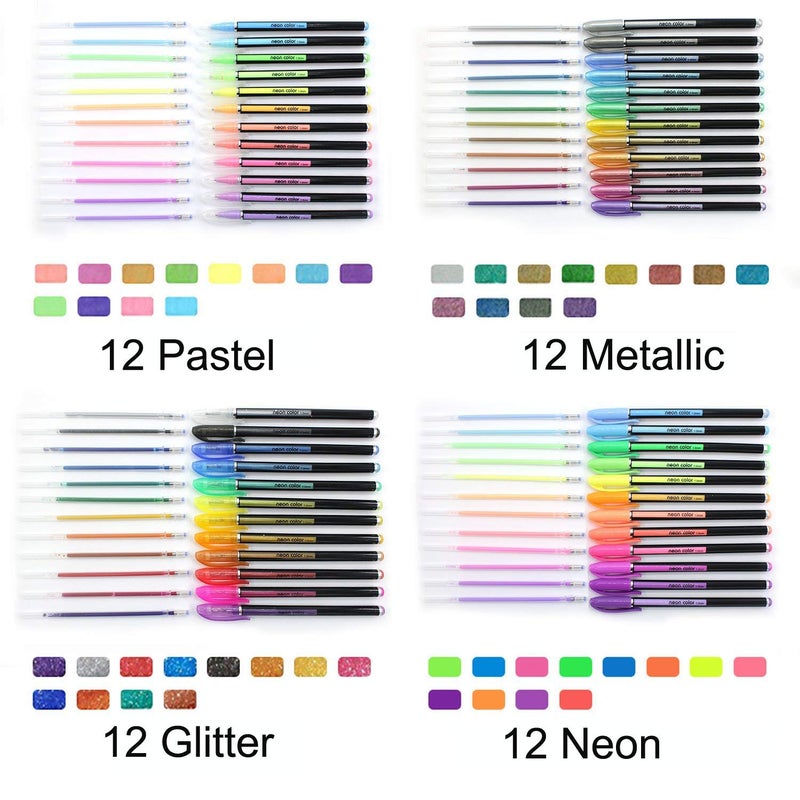 SAYEEC 48pcs Gel Ink Pens Drawing Pen Sets (12pcs Pastel 12pcs Neon pen 12pcs Metallic pen 12pcs Glitter pen) Refillable Calligraphy Writing Artist Gift for kids Office Supplier - Image 2